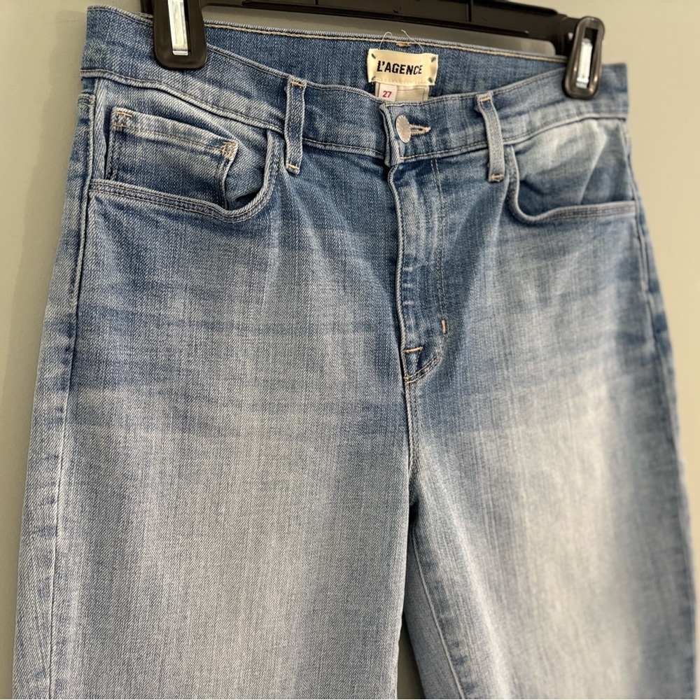 L’AGENCE Sada High Rise Cropped Slim Jeans Raw Hem Size 27 Light Wash - Picture 5 of 13
